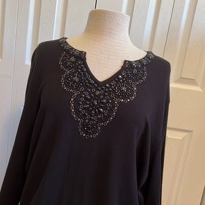 Black Alfred Dunner NWT Beaded Sweater with Three Quarter Length Sleeve Size 2X